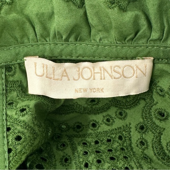 Ulla Johnson Mischa Top - Green Puff Sleeve Loose Fit Eyelet Cotton Blouse sz 2 - Picture 9 of 11